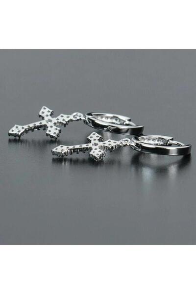 Pursehuit Cercei de culoare argintie, formă de cruce, cu pietre de zirconiu, Corey C18