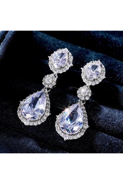 Pursehuit Cercei de culoare argintie, formă de lacrimă, cu pietre de zirconiu...