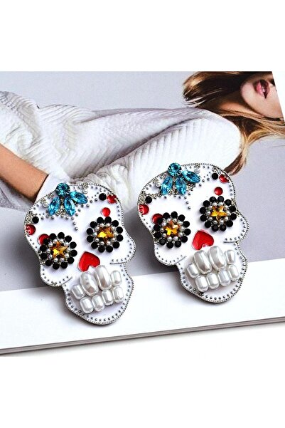 Pursehuit Cercei culoare argintie, stil mexican, cu pietre și perle, Volga C2