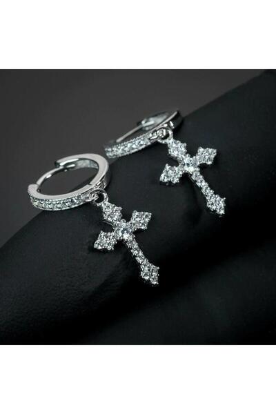 Pursehuit Cercei de culoare argintie, formă de cruce, cu pietre de zirconiu, Corey C18