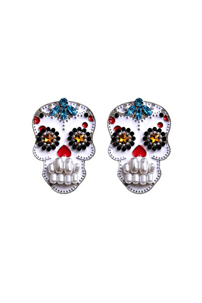 Pursehuit Cercei culoare argintie, stil mexican, cu pietre și perle, Volga C2