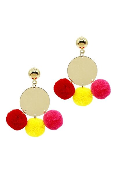 Pursehuit Χρυσά σκουλαρίκια, στρογγυλά, με πον-πον, Renatha C2