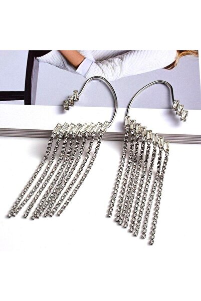 Pursehuit Cercei culoare argintie, curea pentru cercei, lungi, cu pietre, Verona C2