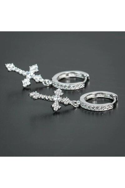 Pursehuit Cercei de culoare argintie, formă de cruce, cu pietre de zirconiu, Corey C18