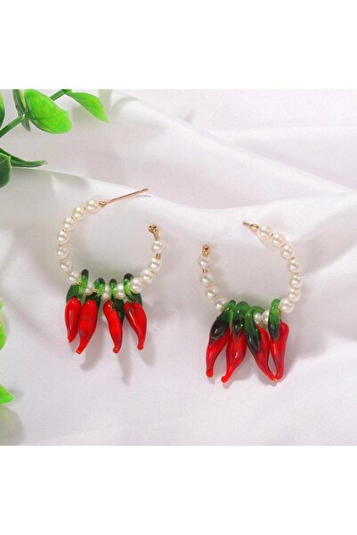 Pursehuit Round Gold coloured earrings with pearls and jalapeno, Seila C1