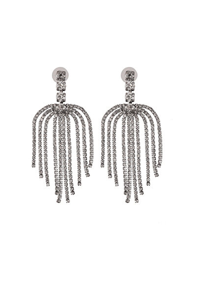 Pursehuit Cercei culoare argintie, masivi, cu franjuri și pietre, Athanasia C2 OUT