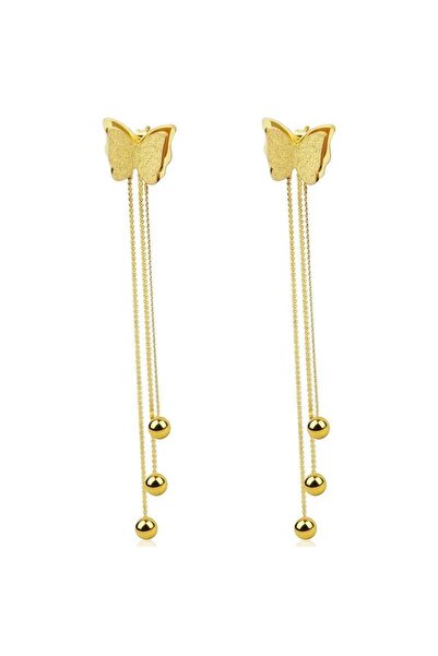 Pursehuit Златни обеци, неръждаема стомана, дълги, с пеперуди, духани с 18-ка...