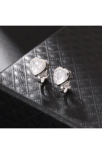 Pursehuit Σκουλαρίκια ασημί χρώματος, με κλιπς, σε σχήμα καρδιάς με πέτρες ζι...