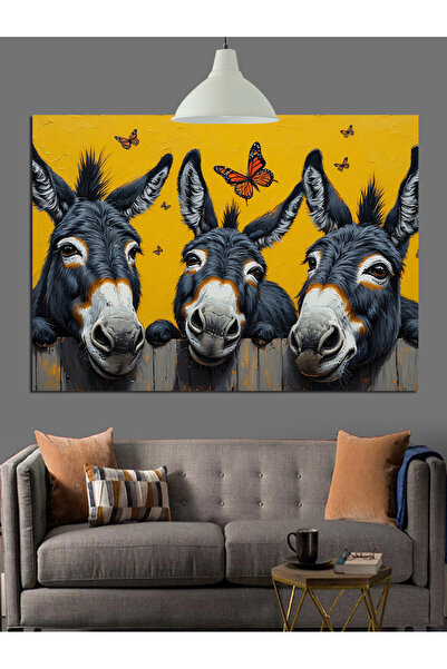 KanvasSepeti Смеещи се магарета и пеперуди Маслена живопис Текстурирана висок...