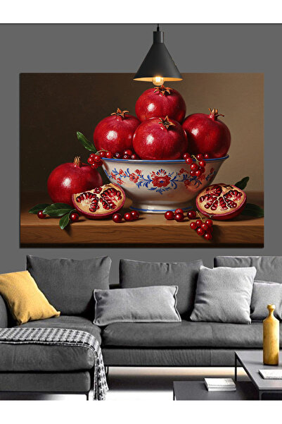 karizmart Kasede Kırmızı Nar Meyveleri Dekoratif Kanvas - Mdf Ahşap Tablo