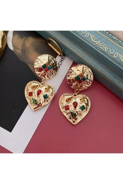 Pursehuit Cercei culoare aurie, formă de inimă, cu clipsuri și pietre, Viggo C4