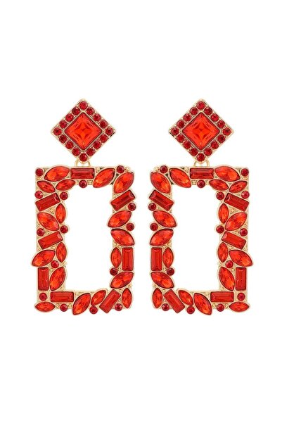 Pursehuit Cercei dreptunghiulari culoare aurie cu pietre roșii, Erma C2