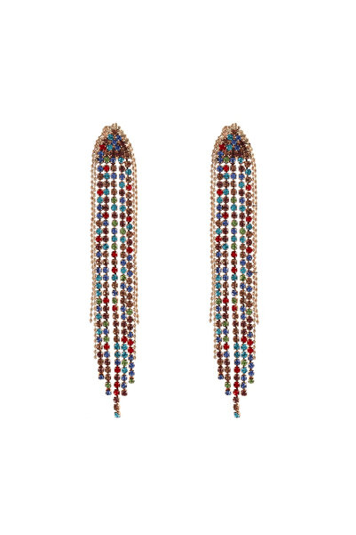 Pursehuit Cercei lungi aurii cu clips și pietre multicolore, Elan C2
