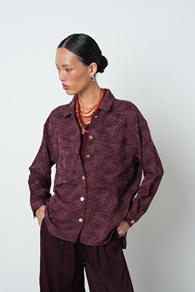Orfeo Negro Women's Burgundy Color Double Pocket Patterned Shirt - Jacket