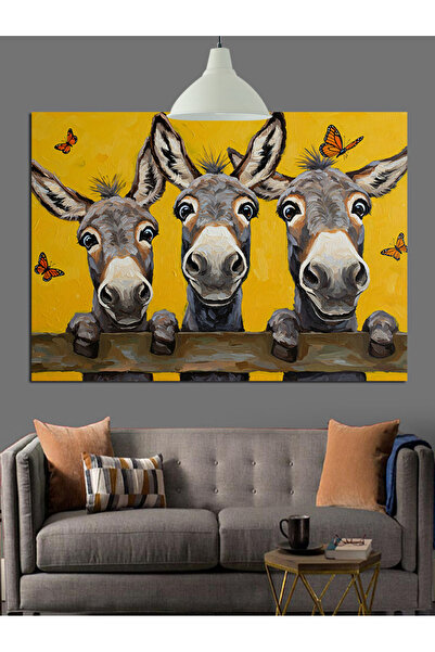 KanvasSepeti Măgarii zâmbitoare și fluturi Pictură în ulei Texturată Pânză de...