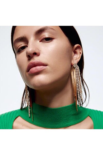 Pursehuit Long Gold coloured earrings with stones, Odeta C2