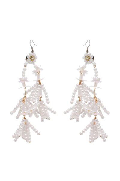 Pursehuit Cercei aurii, cu flori și perle albe, Torman C4