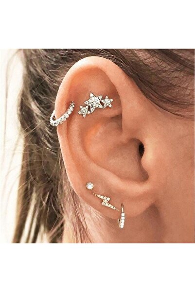 Pursehuit Set de 5 cercei, culoare argintie, cu pietre, Astor C7