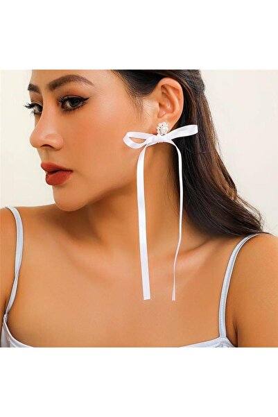 Pursehuit White, long earrings with pearls and bow, Marino C1