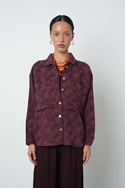 Orfeo Negro Women's Burgundy Color Double Pocket Patterned Shirt - Jacket