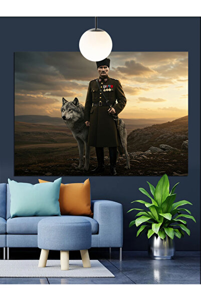 Artmeg Atatürk Ve Kurt Portresi Dekoratif Kanvas - Mdf Ahşap Tablo