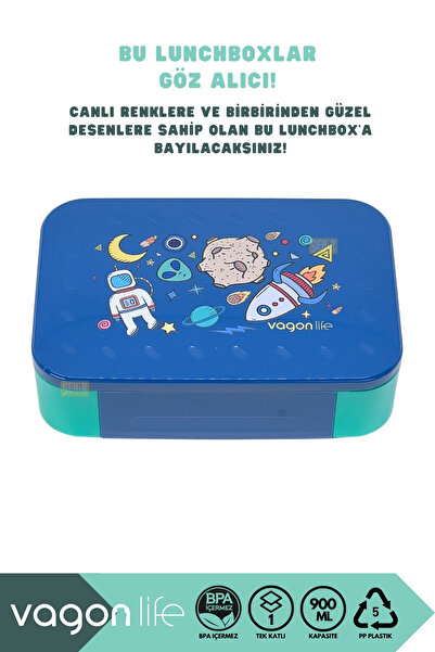 Vagonlife Bento 900ml Lunch Box New Collection Single Layer 2 Compartments Pp Plastic Children's Lunch Box Food Container