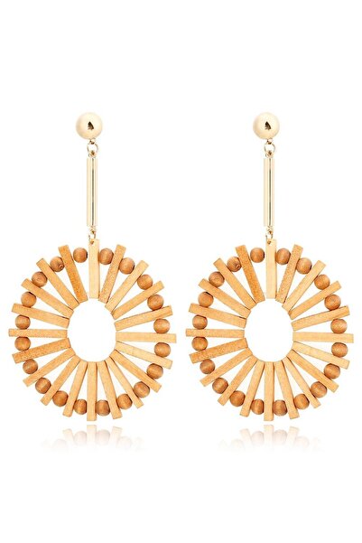 Pursehuit Cercei rotunzi culoare aurie cu piese din lemn, Leila C9