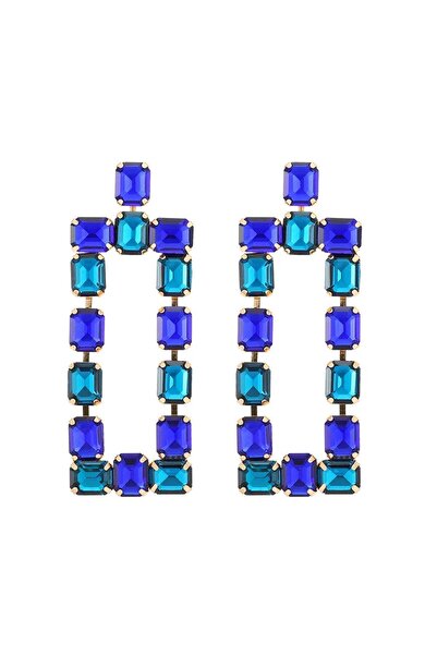 Pursehuit Cercei culoare aurie, dreptunghiulari, cu pietre albastre, Enola C4