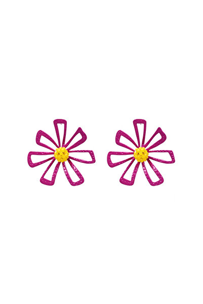 Pursehuit Cercei roz, formă de floare, cu mărgele galbene, Traute C1