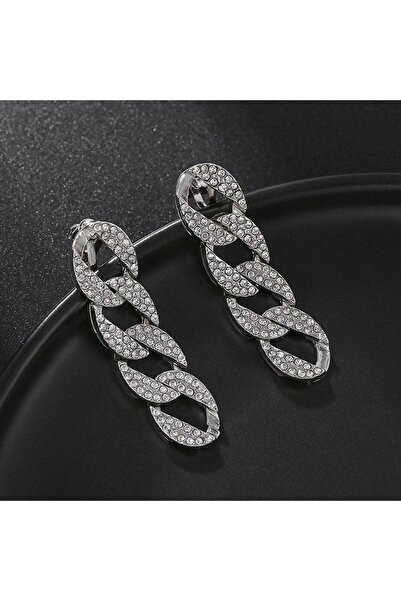 Pursehuit Σκουλαρίκια ασημί χρώματος, με κλιπς, μακριά, με κρίκους και πέτρες...