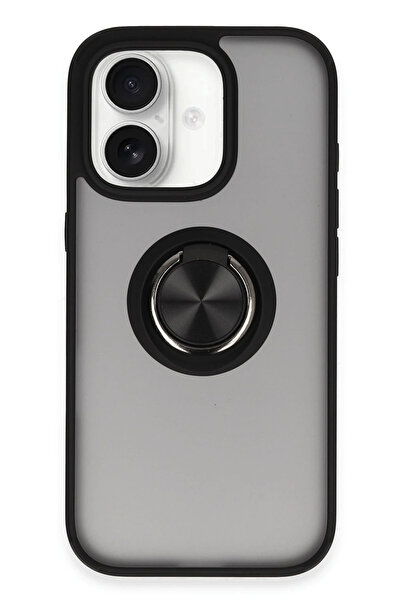 NewFace غطاء سيليكون لهاتف آيفون 16 من إم إس إيه مع حلقة مونتريال - أسود