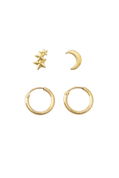 Pursehuit Σετ 4 σκουλαρίκια, χρυσά, με φεγγάρι και αστέρια, Sophia C8