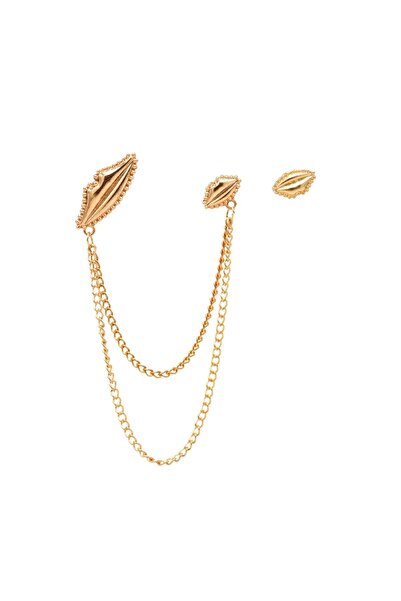 Pursehuit Gold-colored earrings, lip shape, with chains, Samara C3