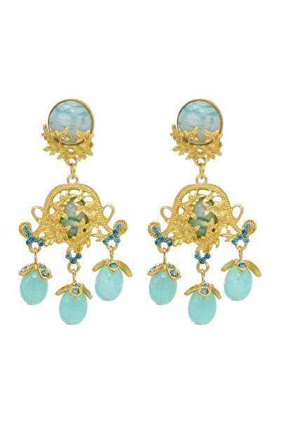 Pursehuit Cercei culoare aurie, stil indian, cu pietre turcoaz, Torgot C4