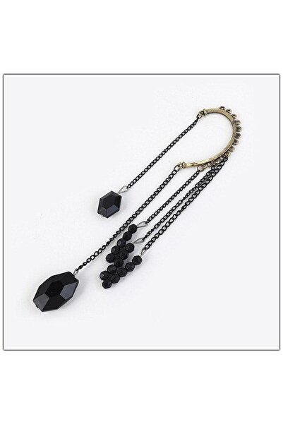 Pursehuit Σκουλαρίκι ear cuff, χρυσό, με κρόσσια και μαύρες πέτρες, Harman C1