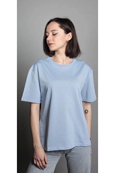 Bak Moda طاقم الرقبة القطن الأزرق تي شيرت