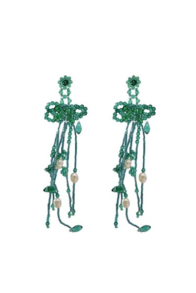 Pursehuit Cercei lungi verzi cu mărgele și perle, Samira C3