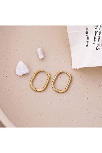 Pursehuit Simple gold-colored earrings, oval link shape, Baltasar C8 OUT