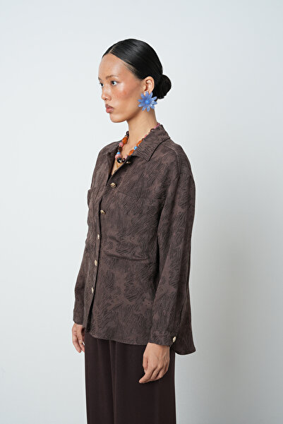 Orfeo Negro Women's Brown Double Pocket Patterned Shirt - Jacket