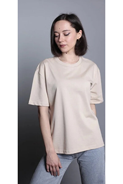 Bak Moda Crew Neck Cotton Beige T-Shirt