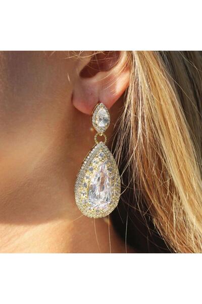 Pursehuit Cercei aurii, formă de lacrimă, cu pietre de zirconiu, Adrina C16