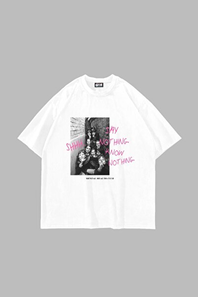 Sekizbiraltı Shh Know Nothing Vintage Printed Oversized Unisex бяла тениска