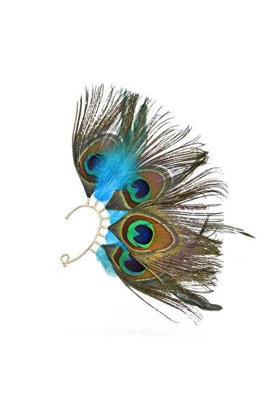 Pursehuit Χρυσά σκουλαρίκια, ear cuff, με φτερά παγωνιού, Edelina C2