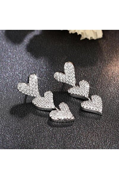 Pursehuit Cercei de culoare argintie, cu inimioare și pietre de zirconiu, Gwe...