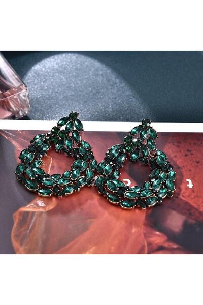 Pursehuit Cercei rotunzi culoare aurie cu pietre verzi, Eenick C1