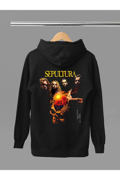 MAGORS Hanorac rock cu glugă din bumbac imprimat SEPULTURA, cu mânecă lungă, ...