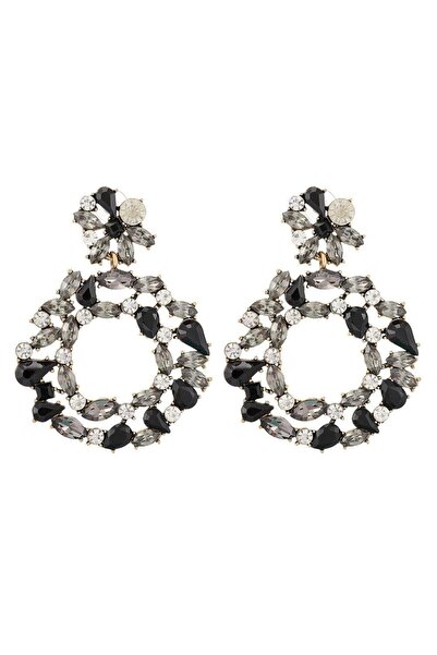 Pursehuit Χρυσά, στρογγυλά σκουλαρίκια με μαύρες πέτρες, Edvia C3