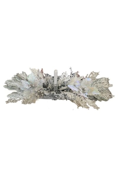 OEM Luxury Decorative Centerpiece for Christmas/Winter with Crystal Stand, Candle Included, 75cm, White-