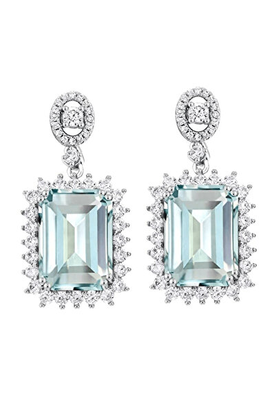 Pursehuit Σκουλαρίκια σε ασημί χρώμα με μπλε πέτρες ζιργκόν, Maia C18