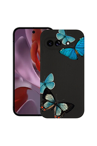 bestcase Тънък силиконов калъф за Google Pixel 9a, Красиви сини пеперуди, 192...